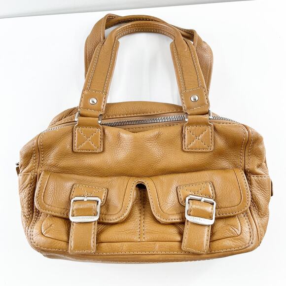 Michael Kors Leather Satchel Bowler Purse Handbag Bag Brown Cognac - Picture 2 of 9